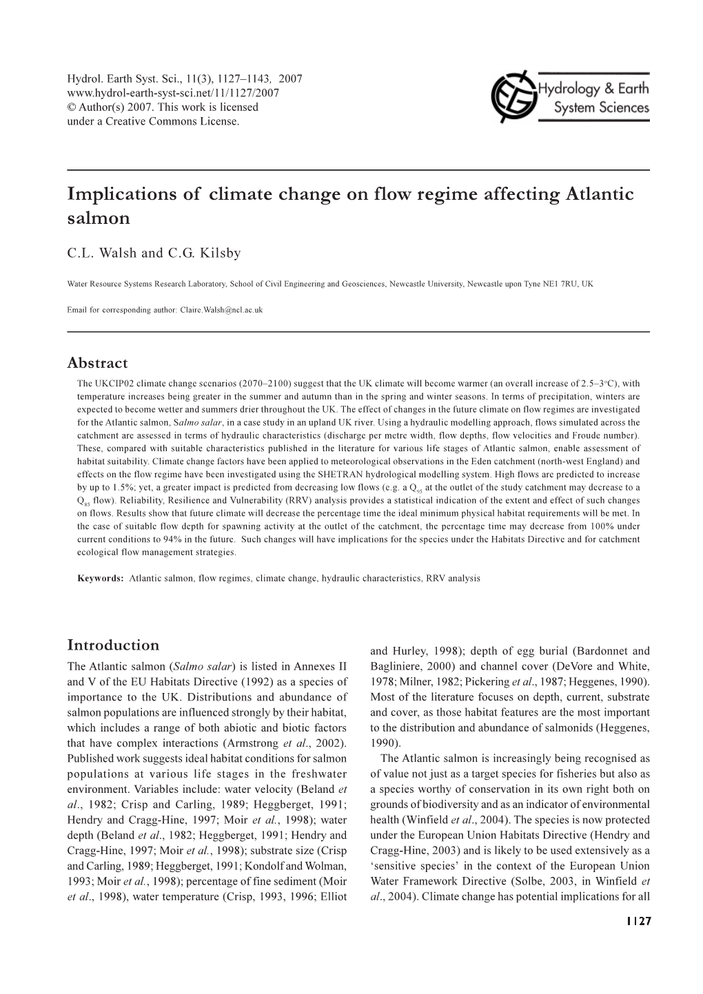 Implications of Climate Change on Flow Regime Affecting Atlantic Salmon © Author(S) 2007