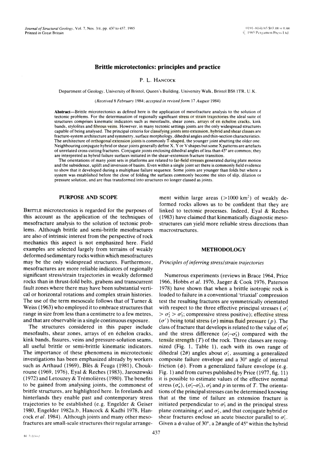 Brittle Microtectonics: Principles and Practice PURPOSE and SCOPE