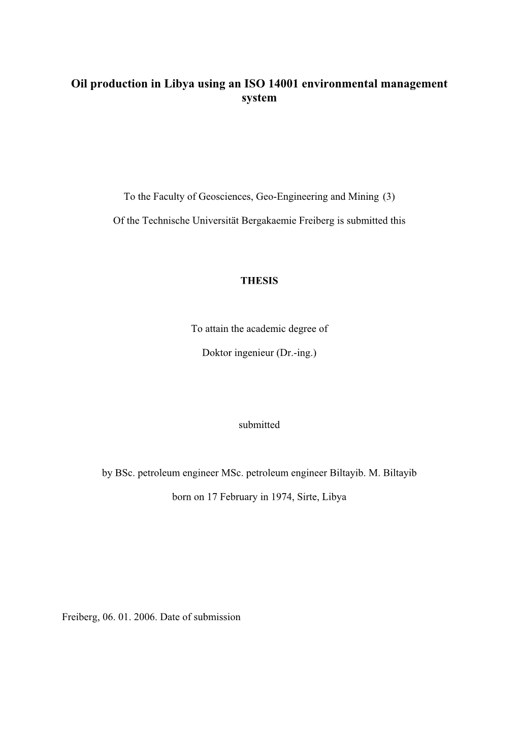 Oil Production in Libya Using an ISO 14001 Environmental Management System