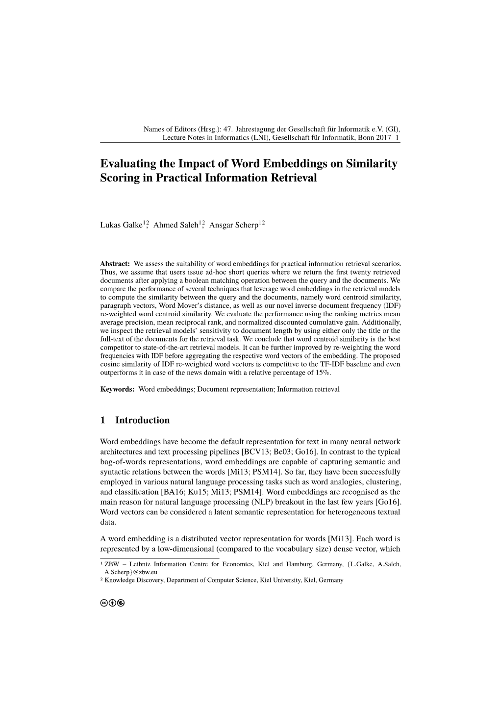 Word Embeddings for Similarity Scoring in Practical Information