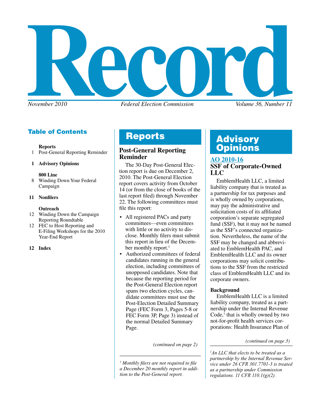 Reports Advisory Opinions Owned by Corporations and Is Affili- (Continued from Page 2) (Continued from Page 1) Ated with at Least One of the Corpora- Tions