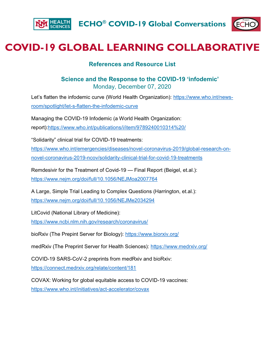 Covid-19 Global Learning Collaborative