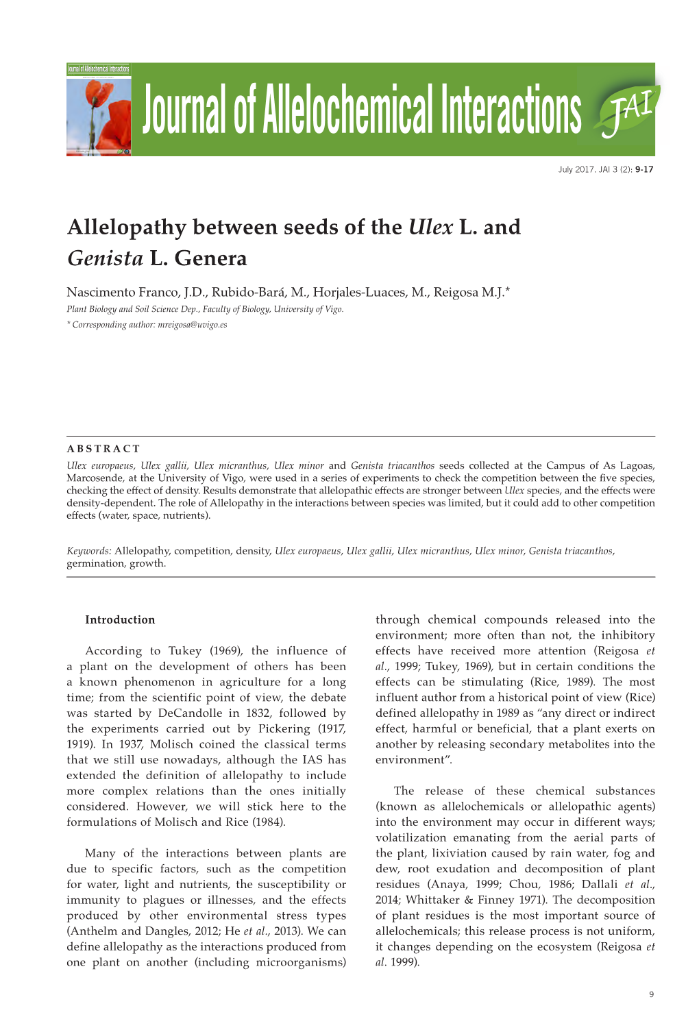 Allelopathy Between Seeds of the Ulex L. and Genista L. Genera