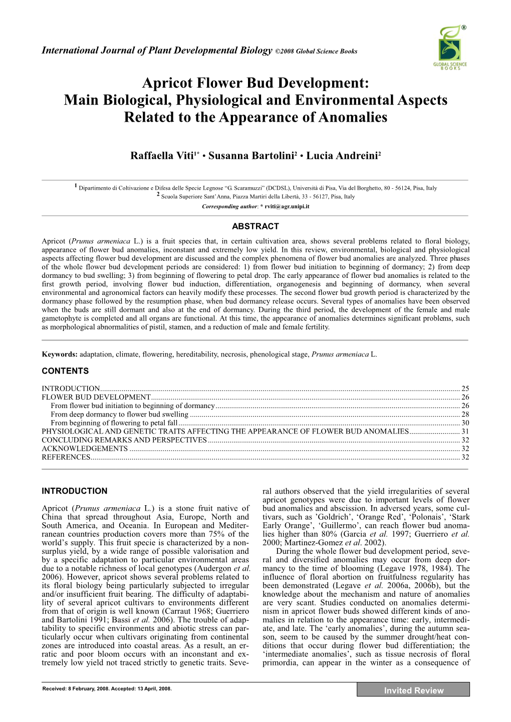 Apricot Flower Bud Development: Main Biological, Physiological and Environmental Aspects Related to the Appearance of Anomalies