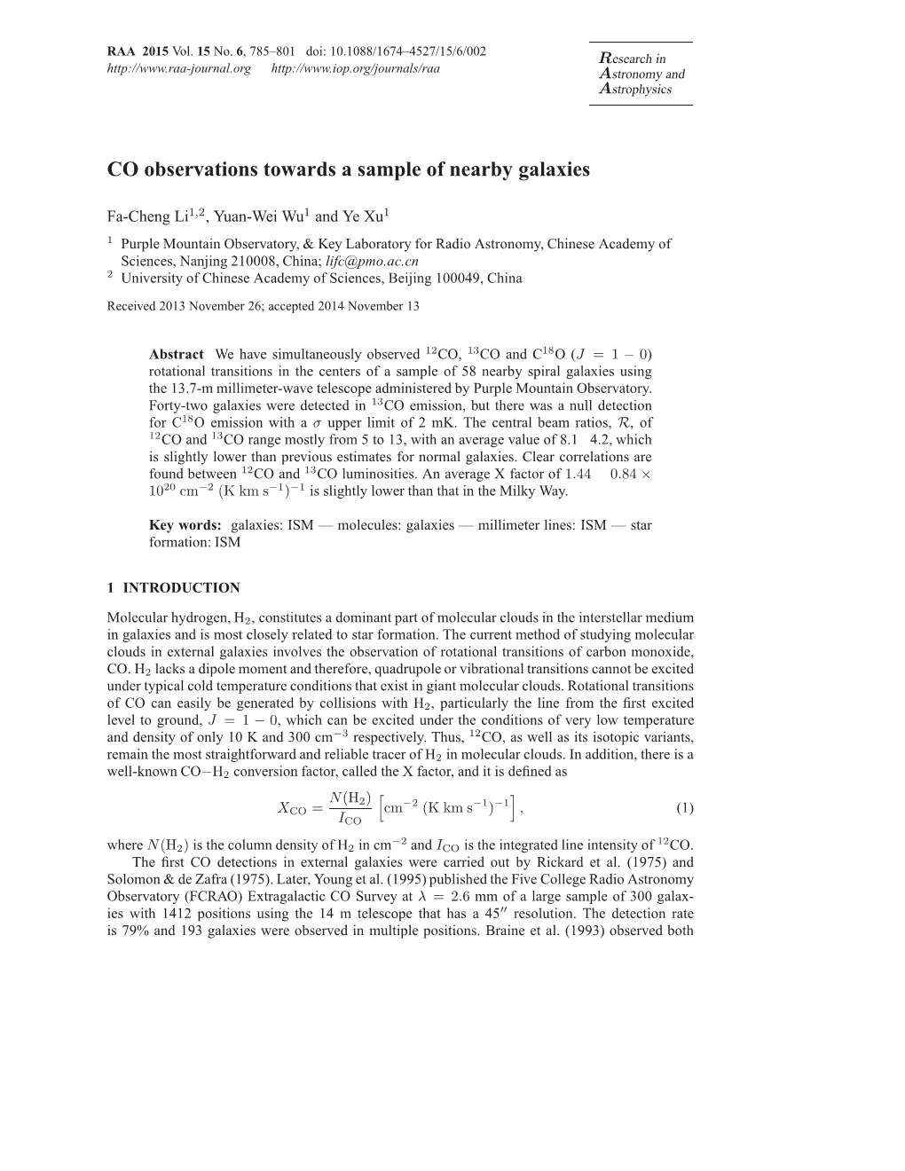 CO Observations Towards a Sample of Nearby Galaxies