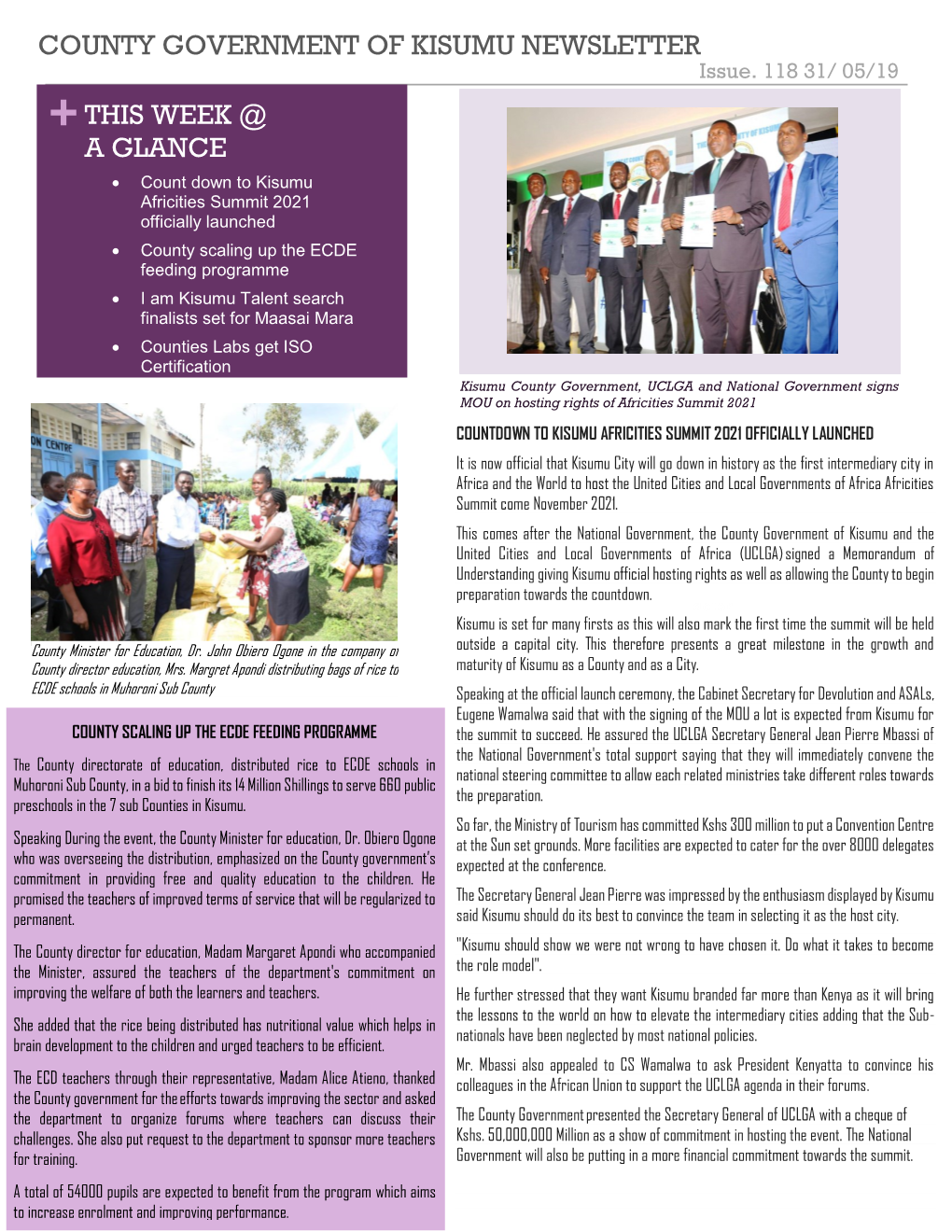 COUNTY GOVERNMENT of KISUMU NEWSLETTER Issue