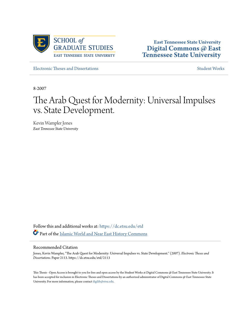 The Arab Quest for Modernity: Universal Impulses Vs