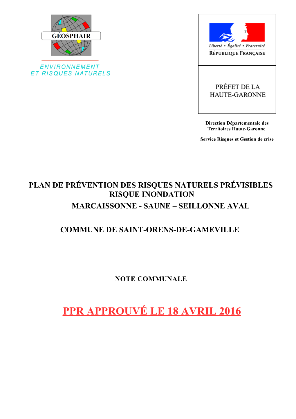 Ppr Approuvé Le 18 Avril 2016