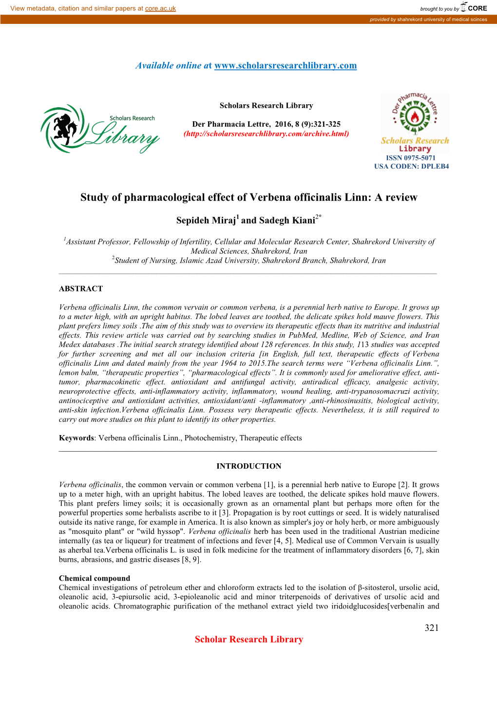 Verbena Officinalis Linn: a Review