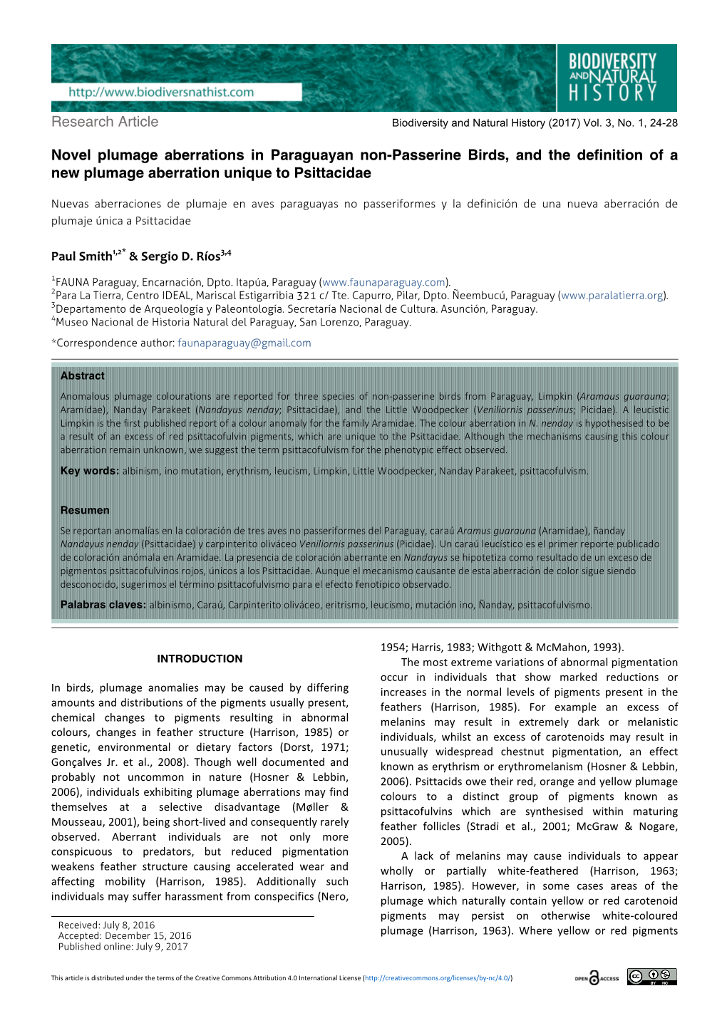 Novel Plumage Aberrations in Paraguayan Non-Passerine Birds, and the Definition of a New Plumage Aberration Unique to Psittacidae