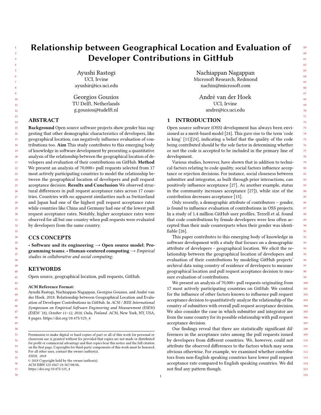 Relationship Between Geographical Location and Evaluation Of