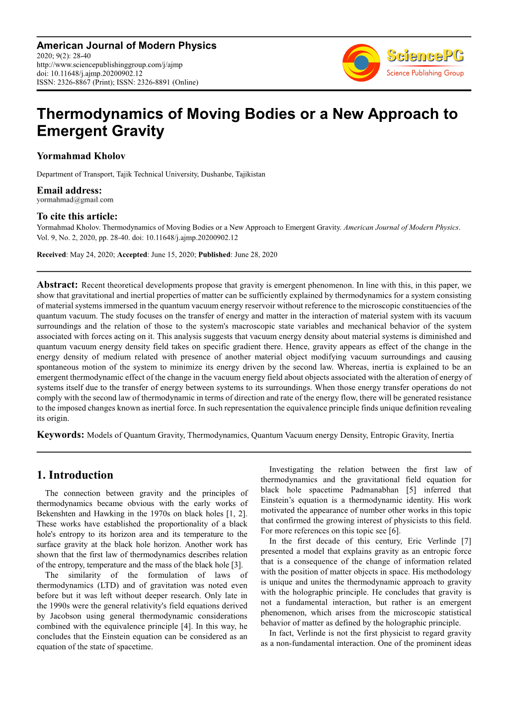 Thermodynamics of Moving Bodies Or a New Approach to Emergent Gravity