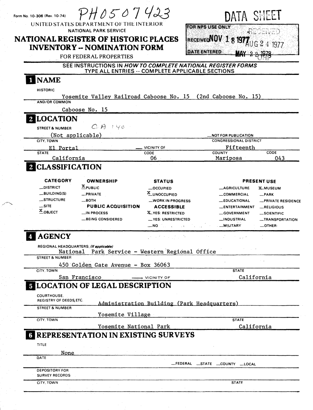 Nomination Form for Federal Properties See Instructions in How to Complete National Register Forms Type All Entries -- Complete Applicable Sections Name