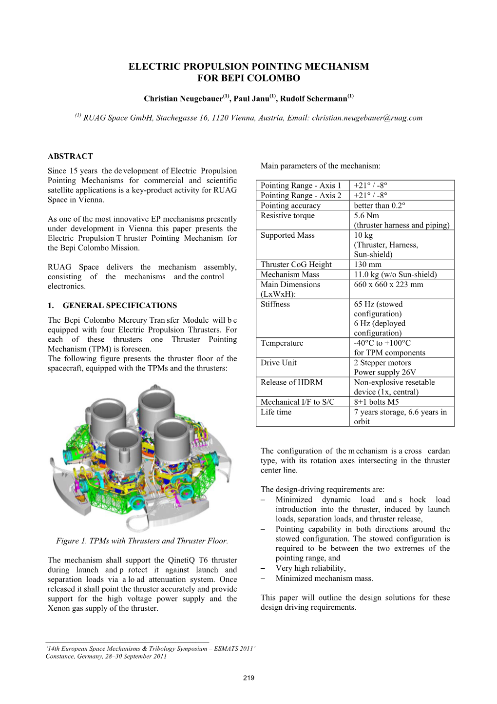 Electric Propulsion Pointing Mechanism for Bepi Colombo