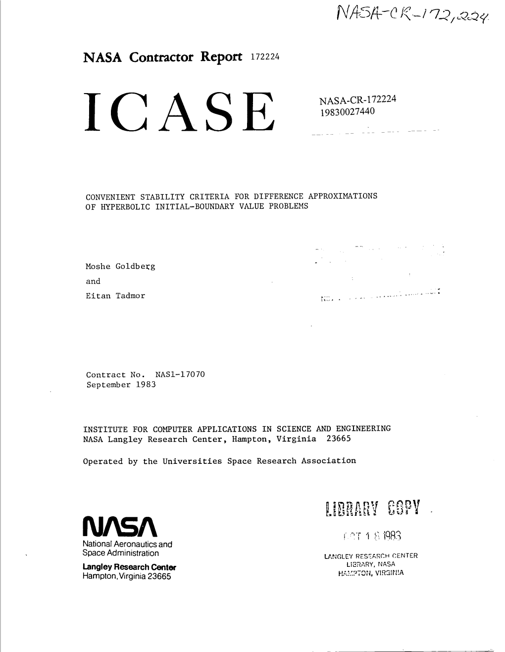 NASA Contractor Report 172224 1C a SE Soao 410 2224