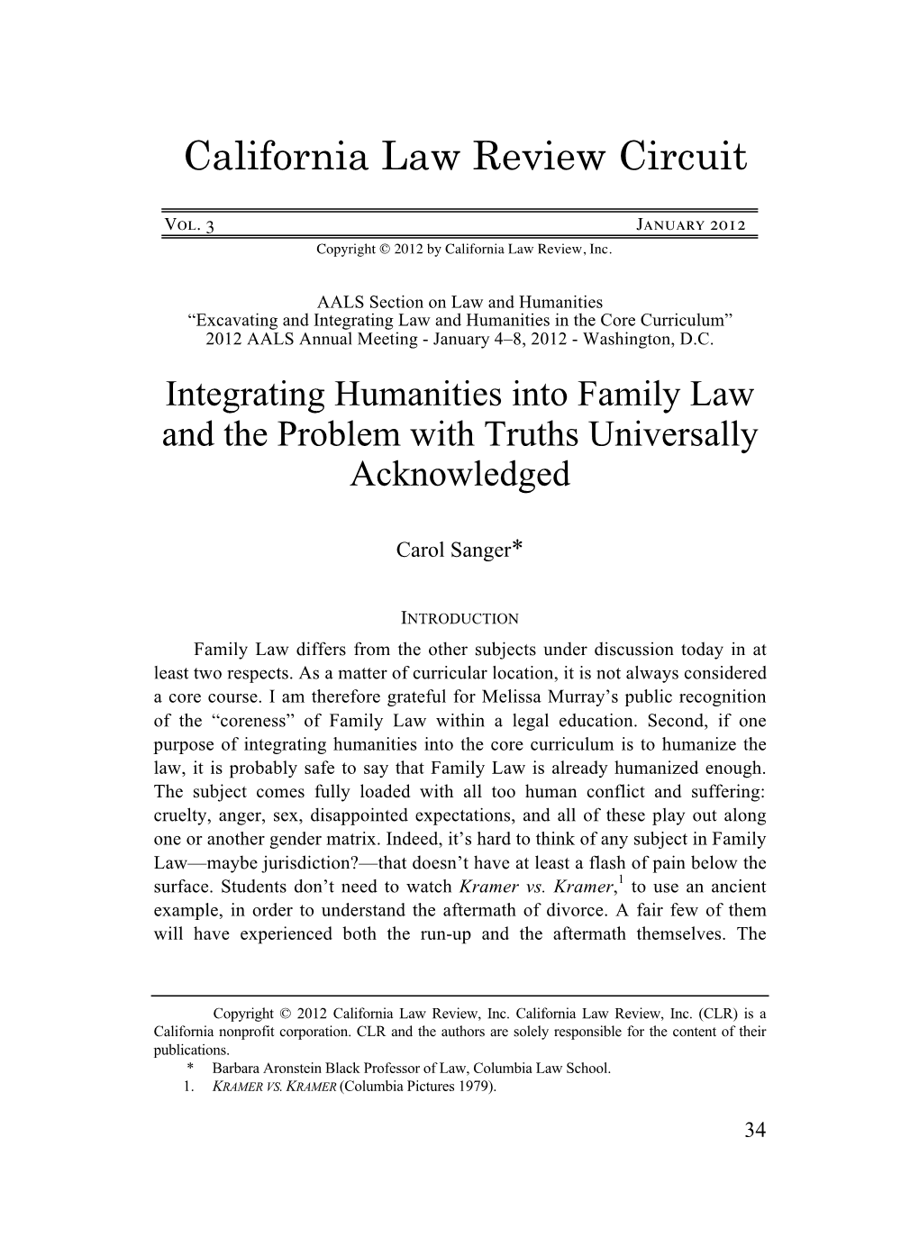Integrating Humanities Into Family Law and the Problem with Truths Universally Acknowledged