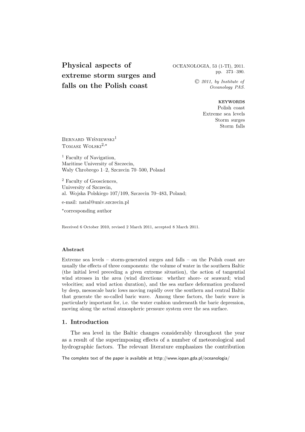 Physical Aspects of Extreme Storm Surges and Falls on the Polish Coast