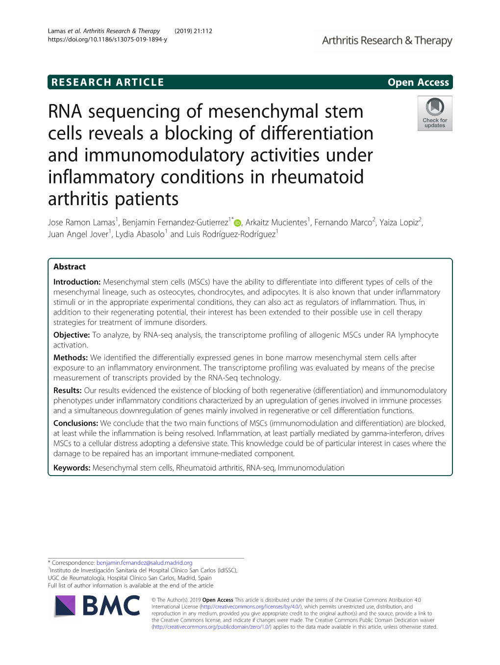 RNA Sequencing of Mesenchymal Stem Cells Reveals a Blocking Of