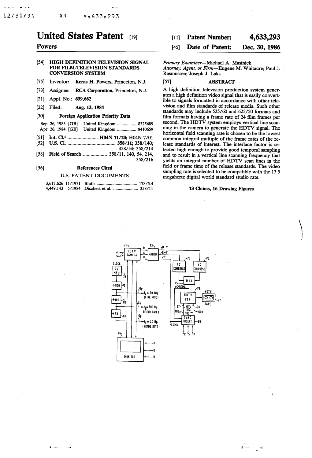 United States Patent (19) 11) Patent Number: 4,633,293 Powers 45) Date of Patent: Dec
