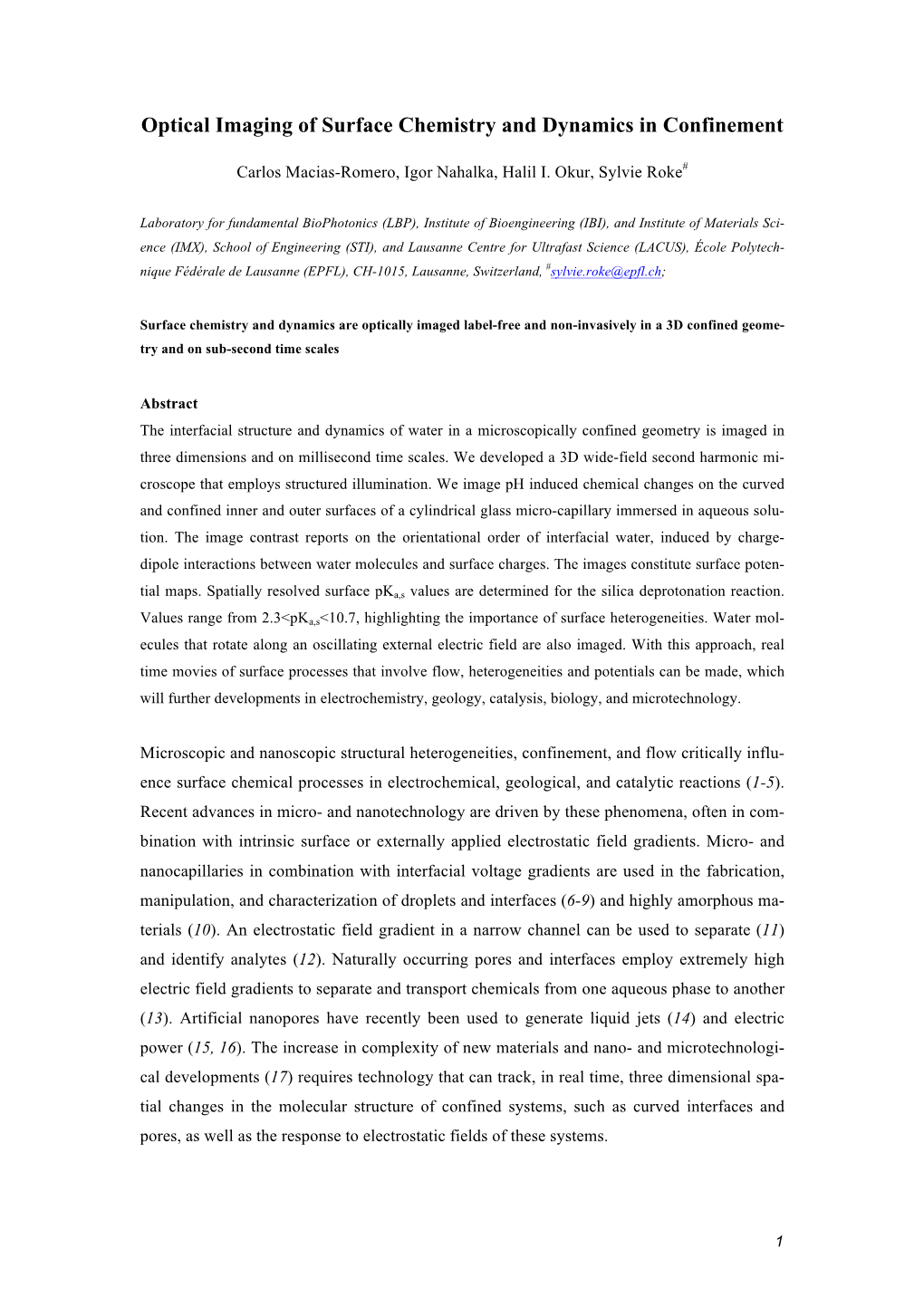 Optical Imaging of Surface Chemistry and Dynamics in Confinement