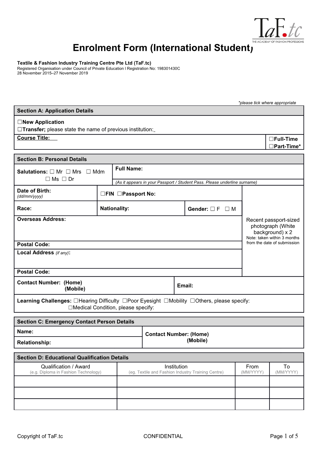 Enrolment Form (International Student)