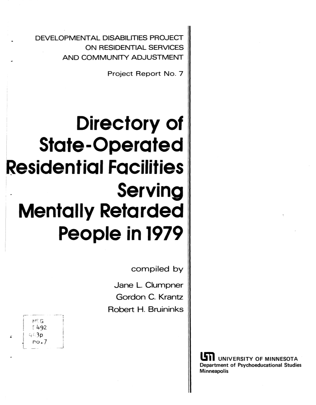 Directory of State-Operated Residential Facilities Serving Mentally Retarded People in 1979