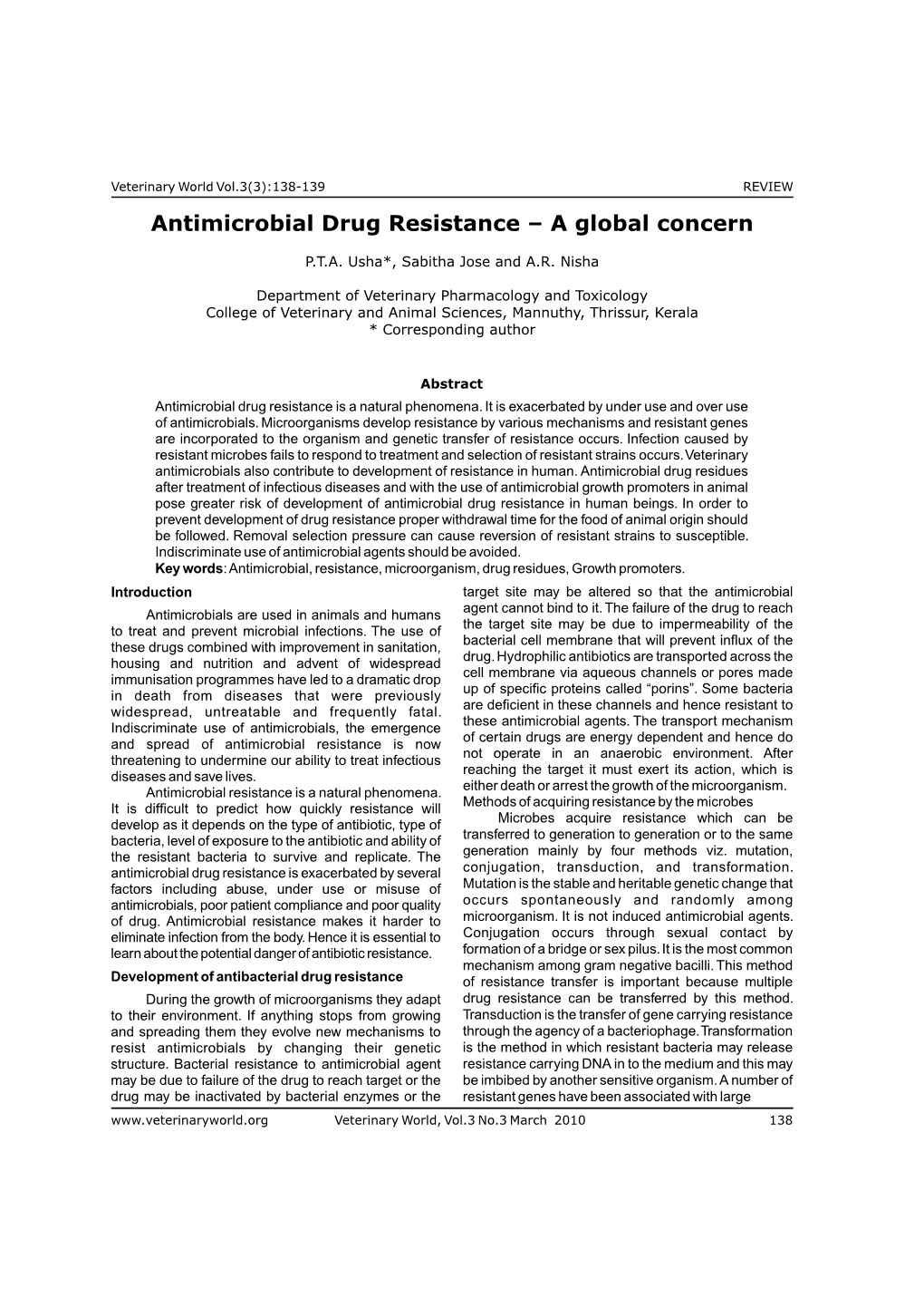 Antimicrobial Drug Resistance – a Global Concern