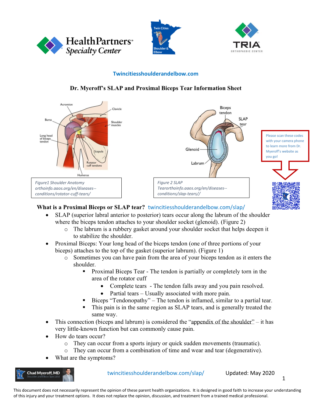 Dr. Myeroff's SLAP and Proximal Biceps Tear Information Sheet