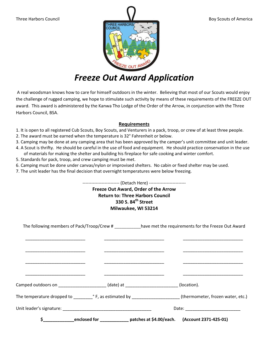 Freeze out Award Application