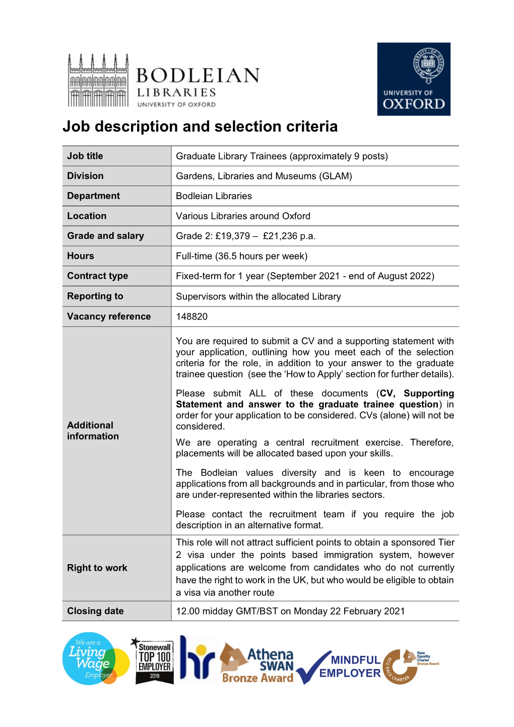 Job Description and Selection Criteria