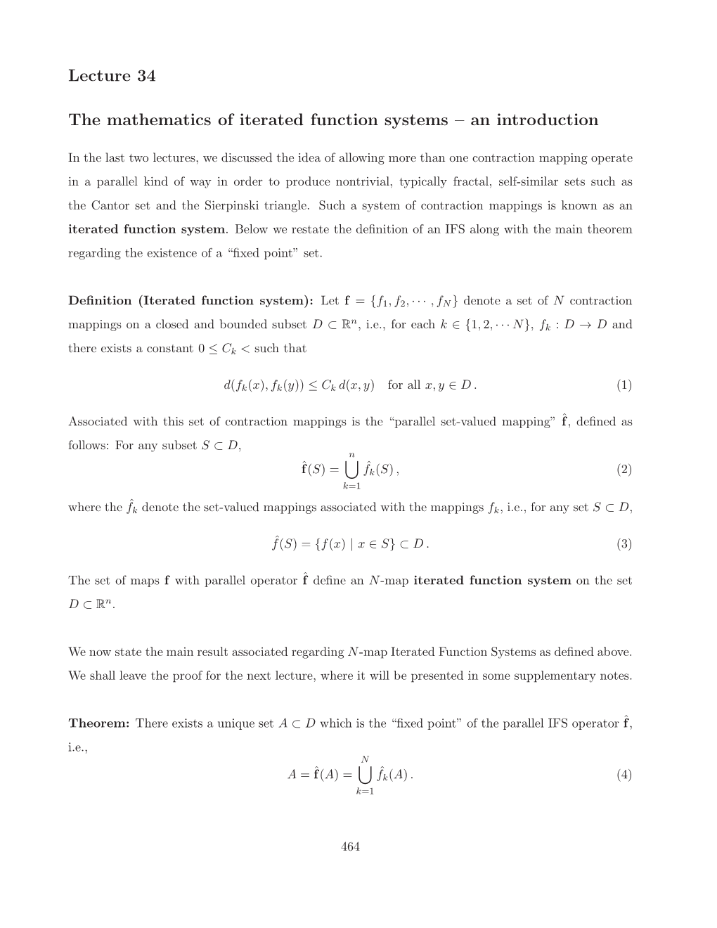 Lecture 34 the Mathematics of Iterated Function Systems