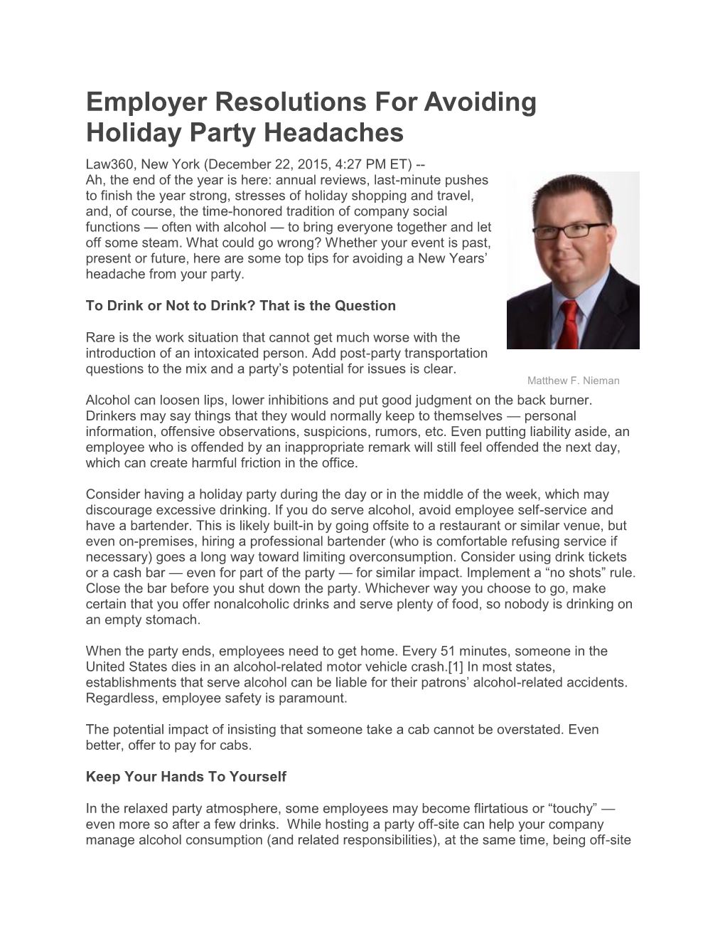 Employer Resolutions for Avoiding Holiday Party Headaches