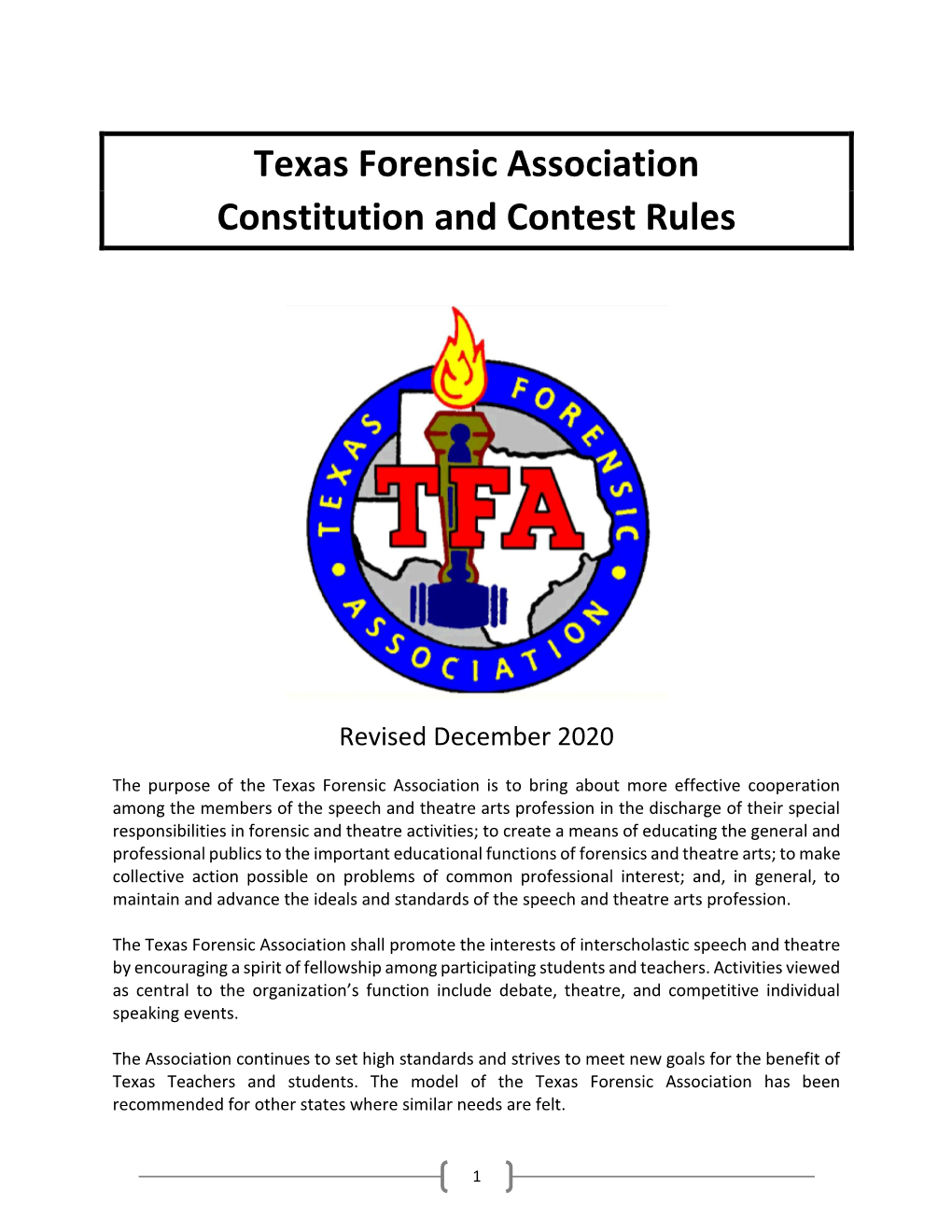 Texas Forensic Association Constitution and Contest Rules