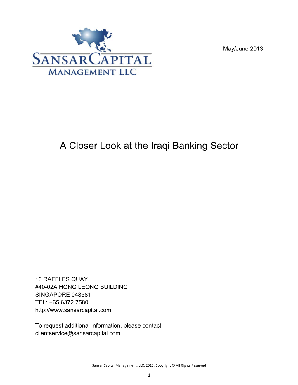 This Report, Sansar Capital Holds an Interest in Bank of Baghdad on Behalf of an Advisory Client