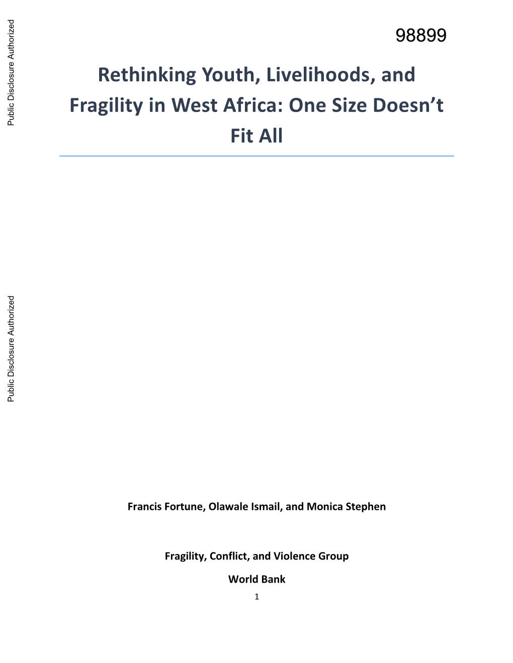 Rethinking Youth, Livelihoods, and Fragility in West Africa: One Size Doesn’T Public Disclosure Authorized Fit All