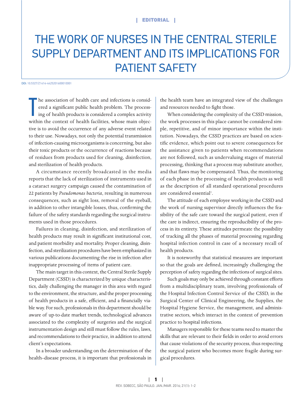 The Work of Nurses in the Central Sterile Supply Department and Its Implications for Patient Safety