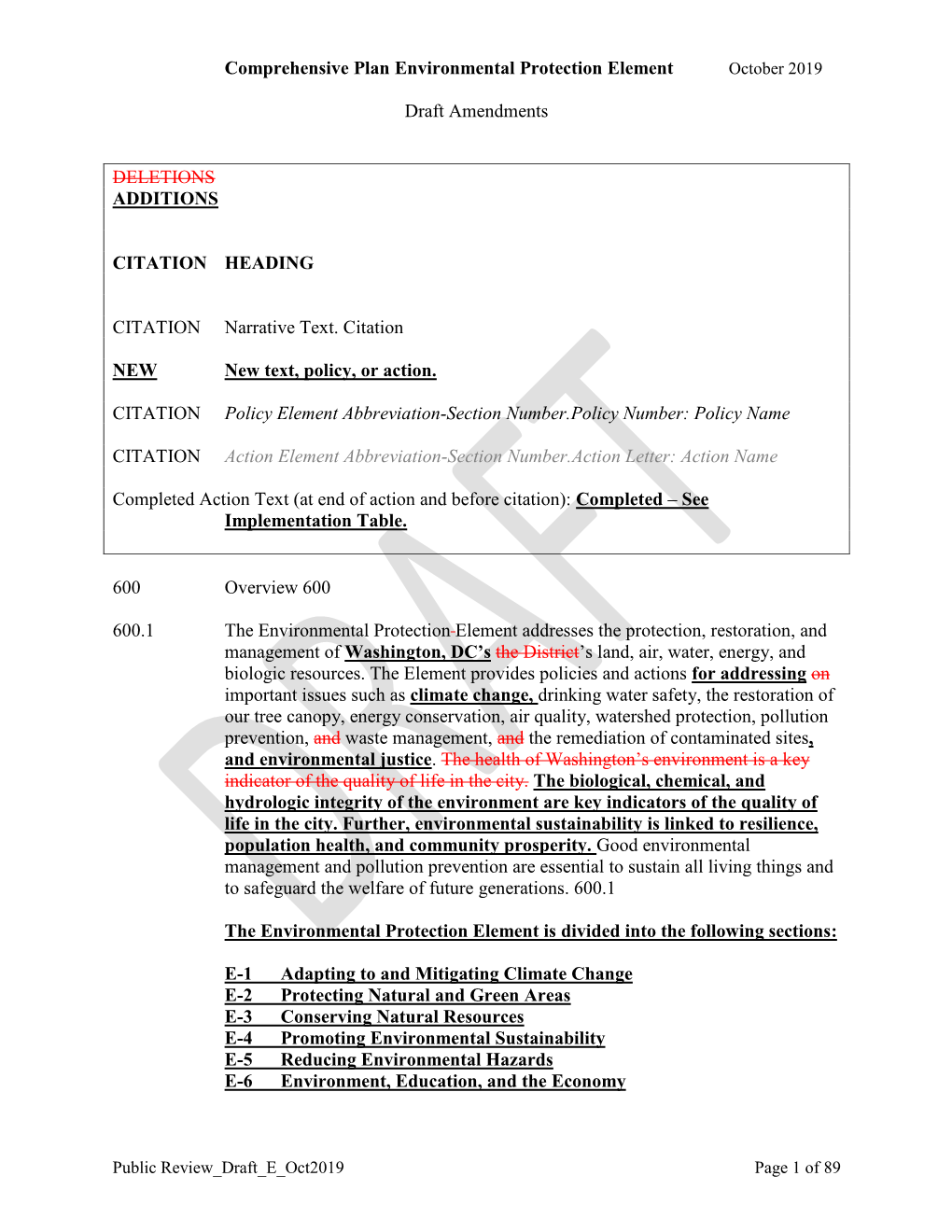 Draft Comprehensive Plan Environmental Protection Element