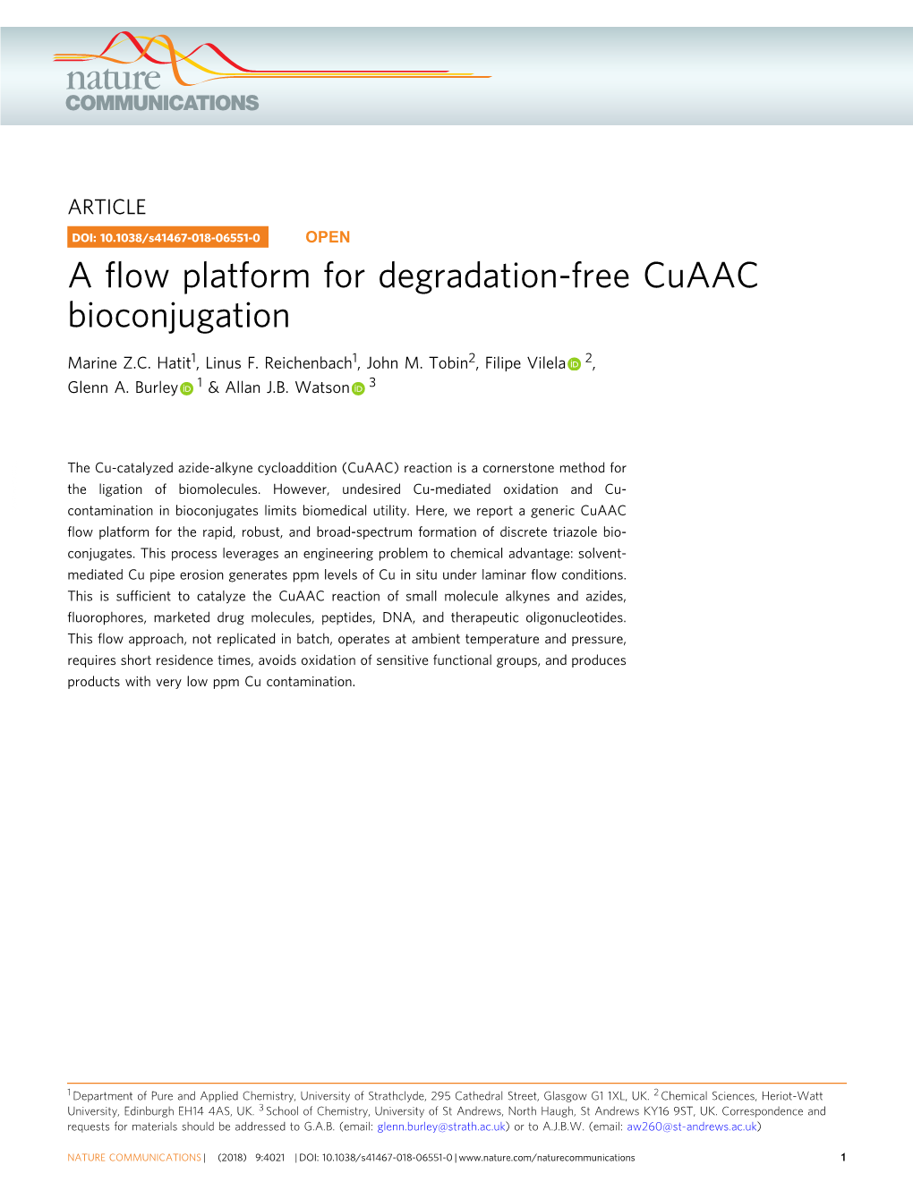 A Flow Platform for Degradation-Free Cuaac Bioconjugation