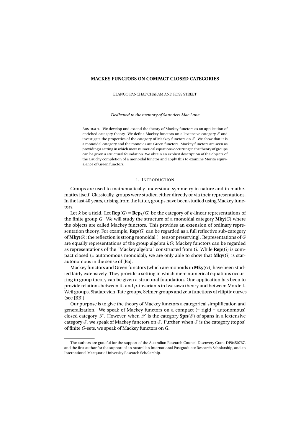 MACKEY FUNCTORS on COMPACT CLOSED CATEGORIES Groups Are