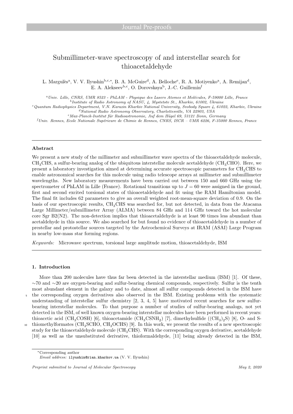 Submillimeter-Wave Spectroscopy of and Interstellar Search for Thioacetaldehyde