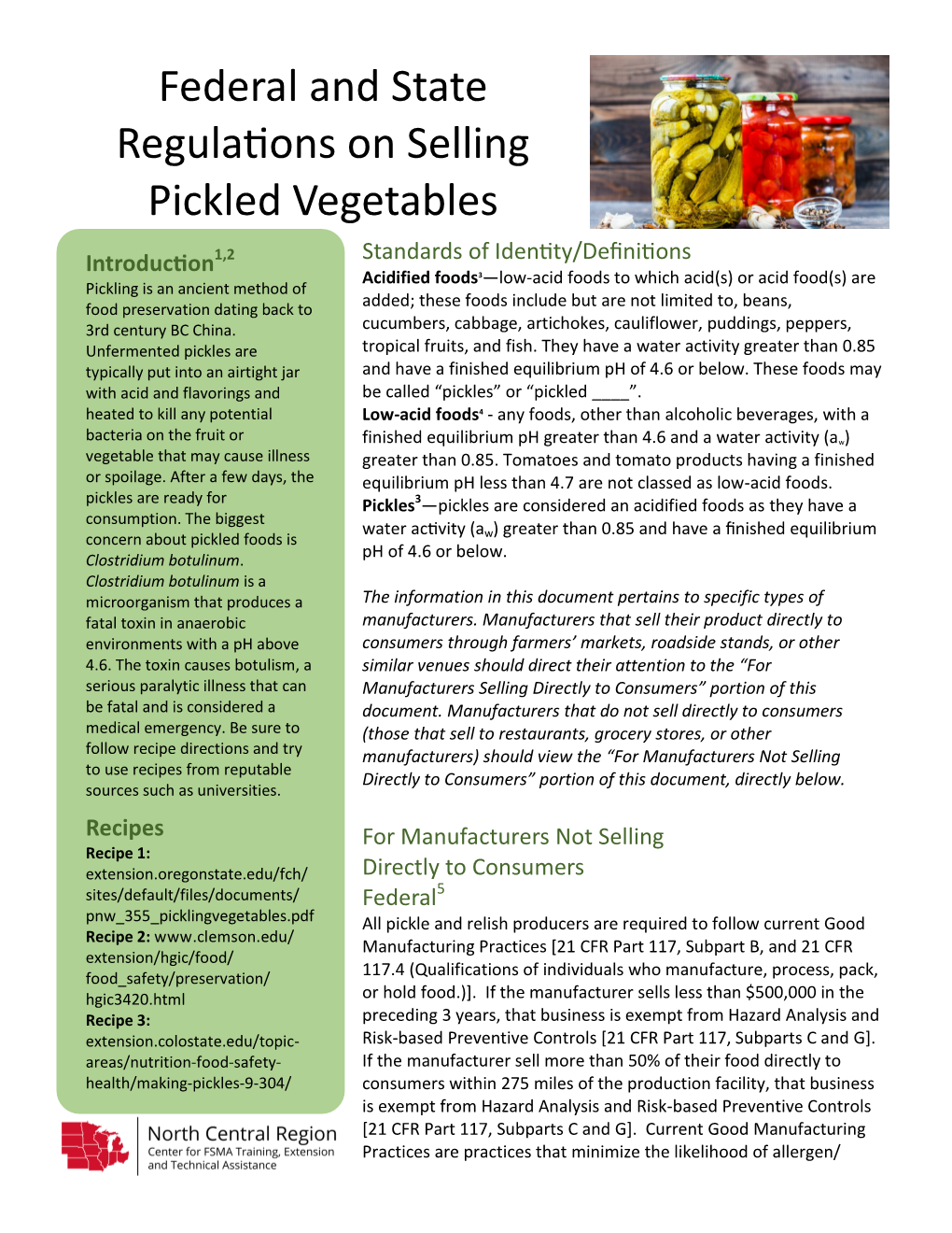 Federal and State Regulations on Selling Pickled Vegetables