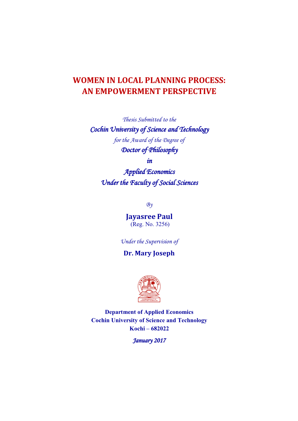 Women in Local Planning Process: an Empowerment Perspective