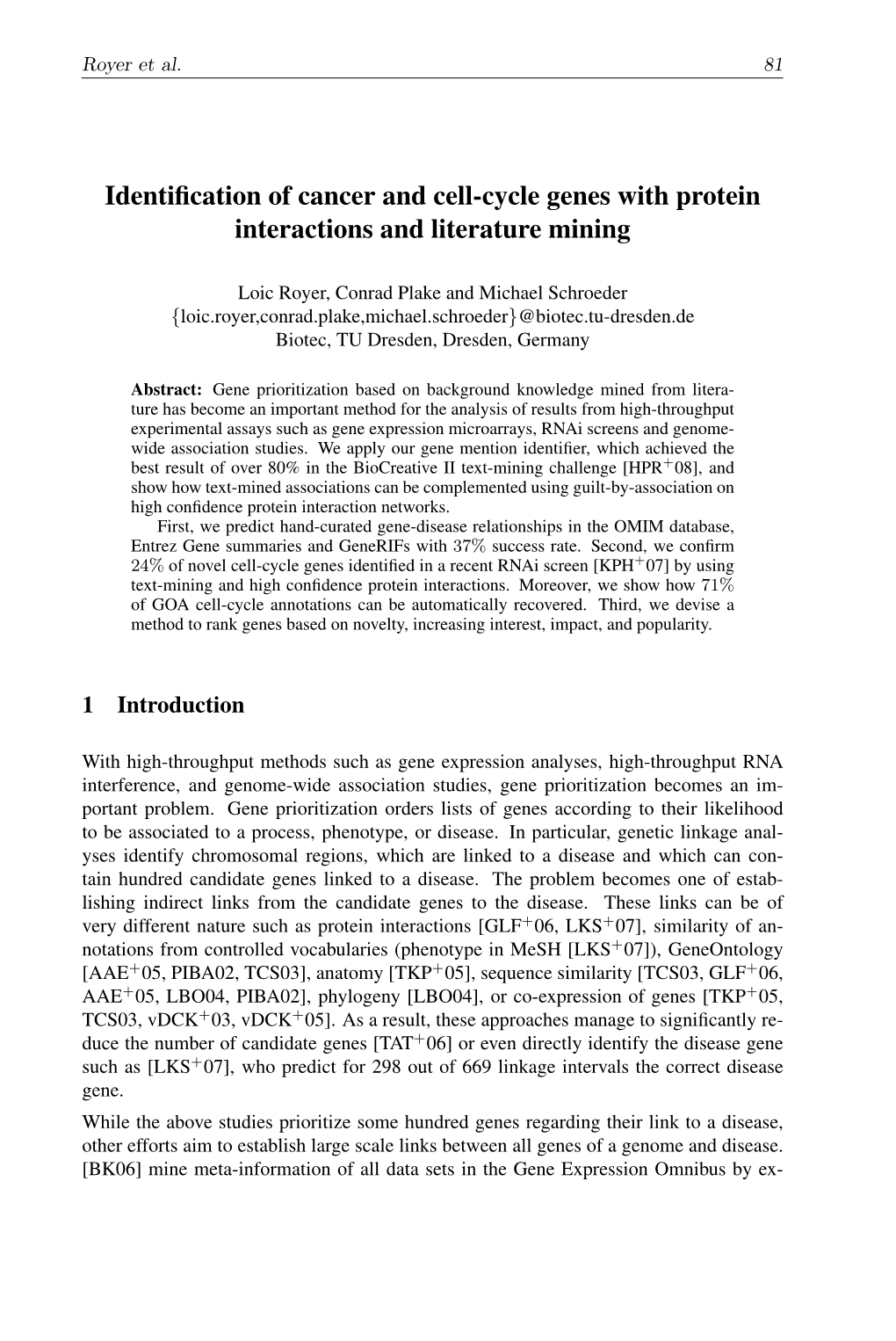 Identification of Cancer and Cell-Cycle Genes with Protein Interactions And