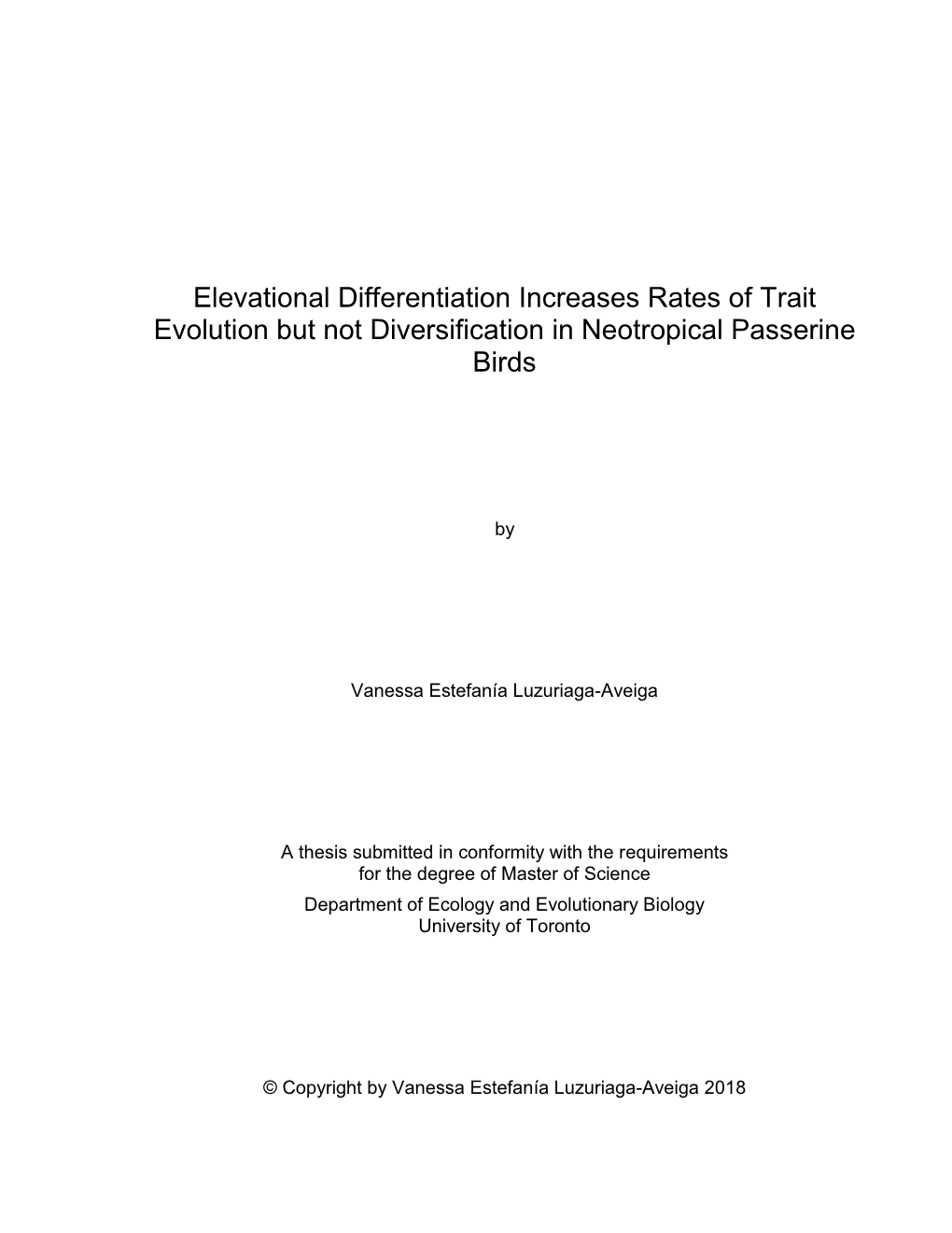 Elevational Differentiation Increases Rates of Trait Evolution but Not Diversification in Neotropical Passerine Birds