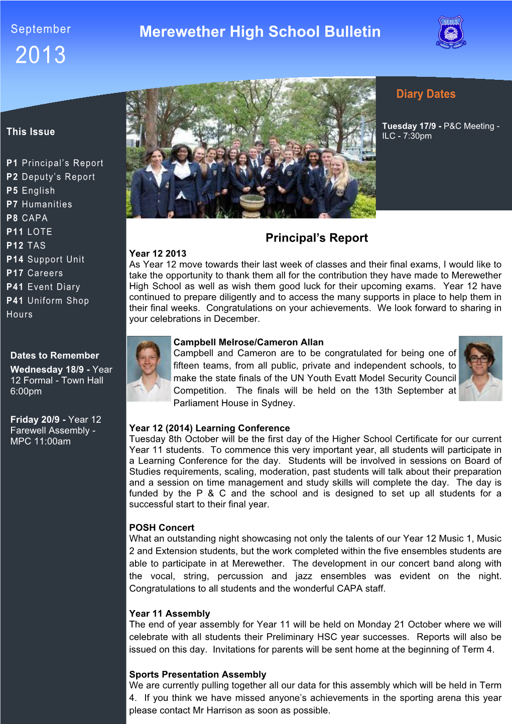 Merewether High School Bulletin 2013