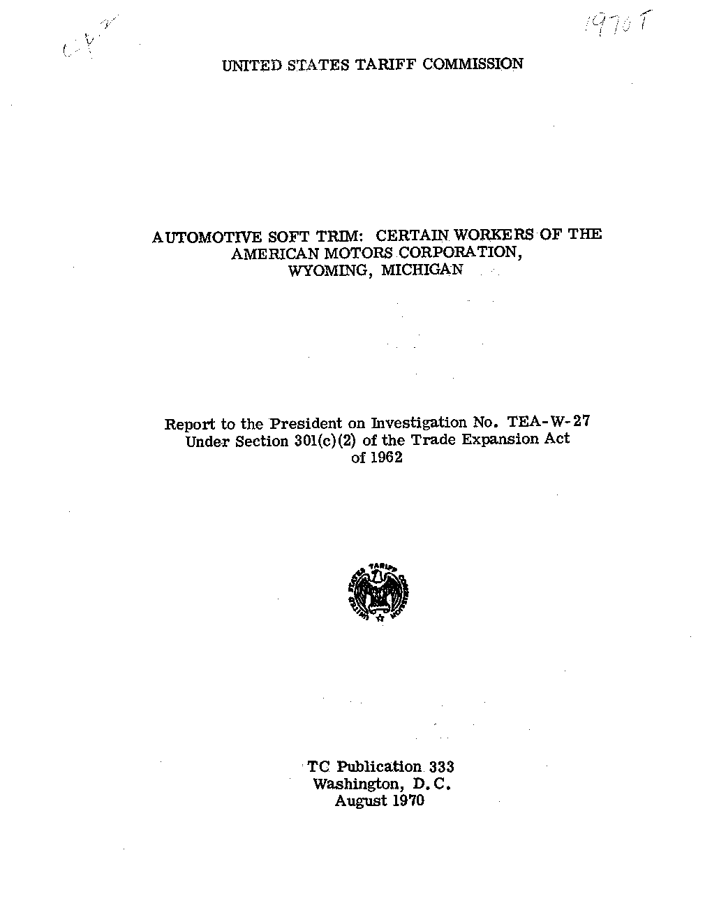 United States Tariff Commission Automotive