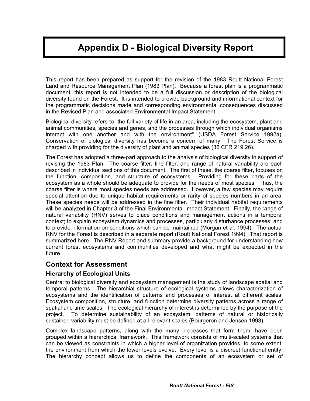 Appendix D - Biological Diversity Report