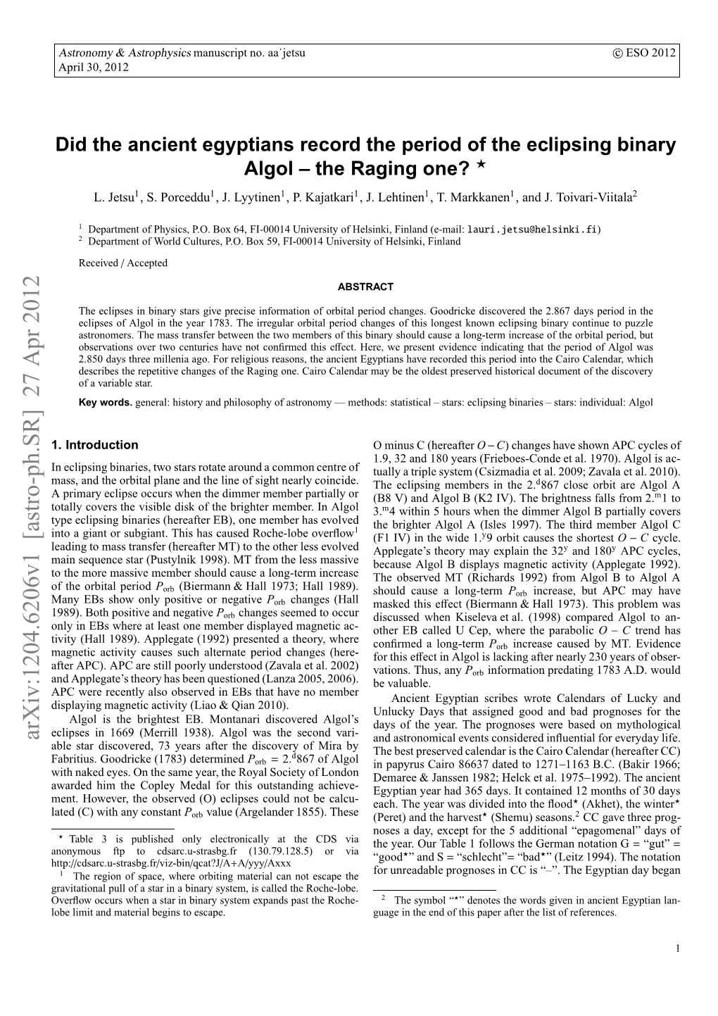 Did the Ancient Egyptians Record the Period of the Eclipsing Binary Algol