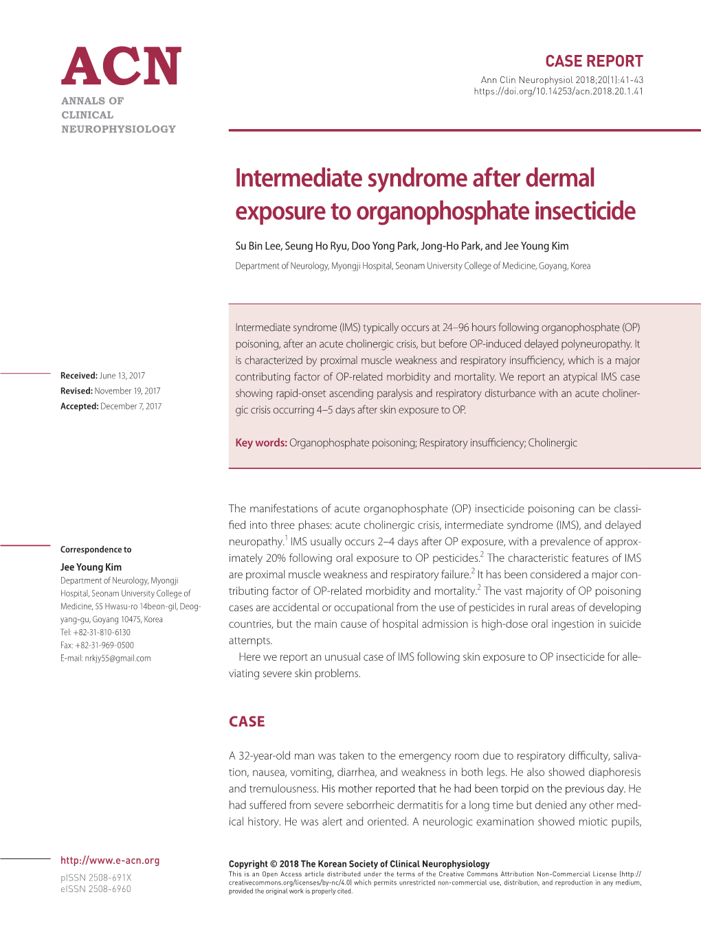 Intermediate Syndrome After Dermal Exposure to Organophosphate Insecticide