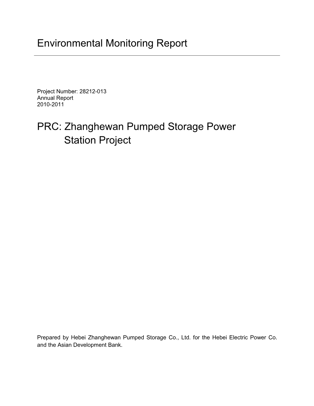 Environmental Monitoring Report PRC: Zhanghewan Pumped Storage Power Station Project